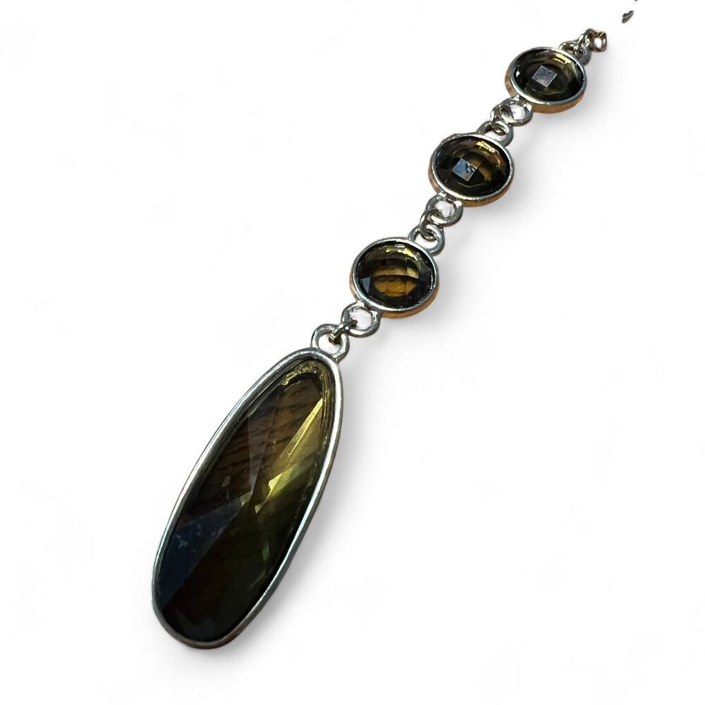 Sterling Silver Brown Gemstone Drop Necklace - Picture 5 of 7
